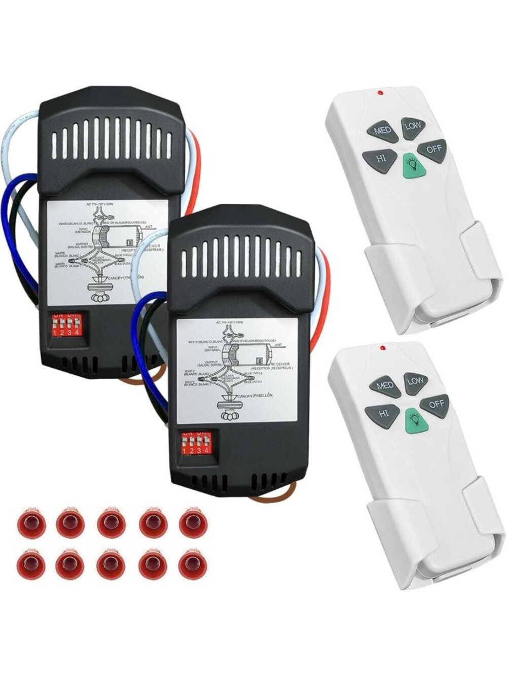 2 Pack Universal Ceiling Fan Remote Control Kits with Light Dimmer 3 Speed Fan